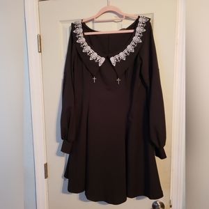 SOLD Dark In Love Collared Long Sleeve Skater Dress Size XXL